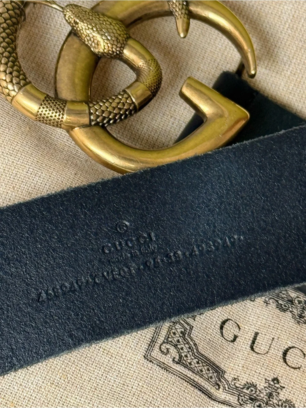 Authentic Gucci Kingsnake GG Buckle Leather Belt | Box, Dust Bag Included